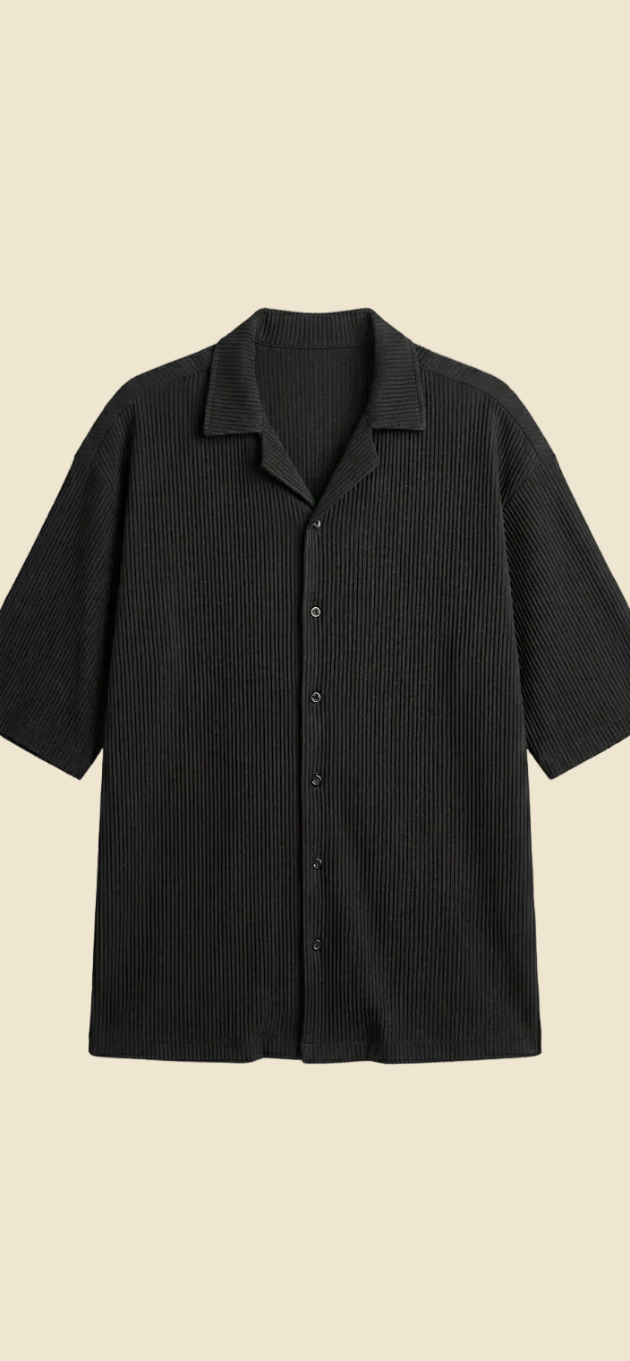 BLACK OVERSIZED CUBAN COLLAR SHIRT