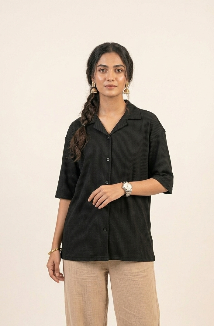 BLACK OVERSIZED CUBAN COLLAR SHIRT