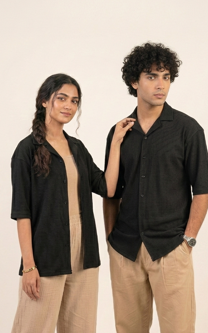 BLACK OVERSIZED CUBAN COLLAR SHIRT