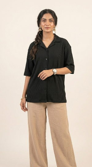 BLACK OVERSIZED CUBAN COLLAR SHIRT