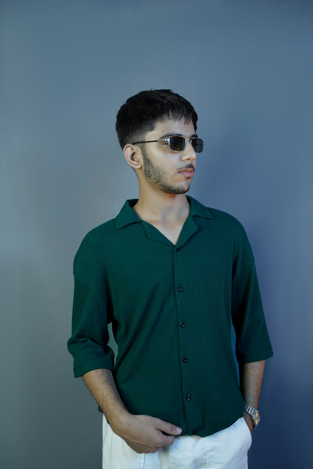CASTLETON GREEN OVERSIZED CUBAN COLLAR SHIRT