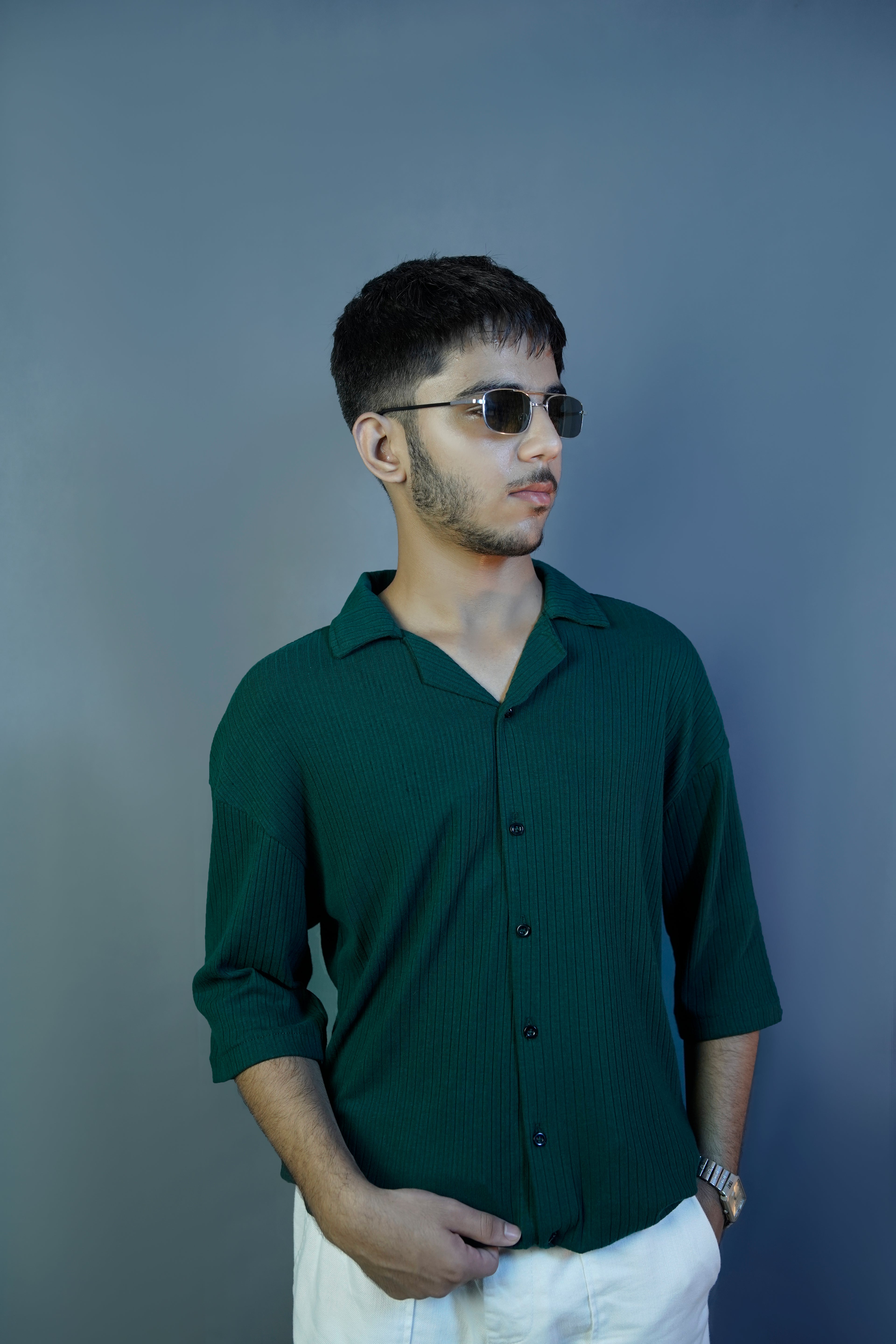 CASTLETON GREEN OVERSIZED CUBAN COLLAR SHIRT