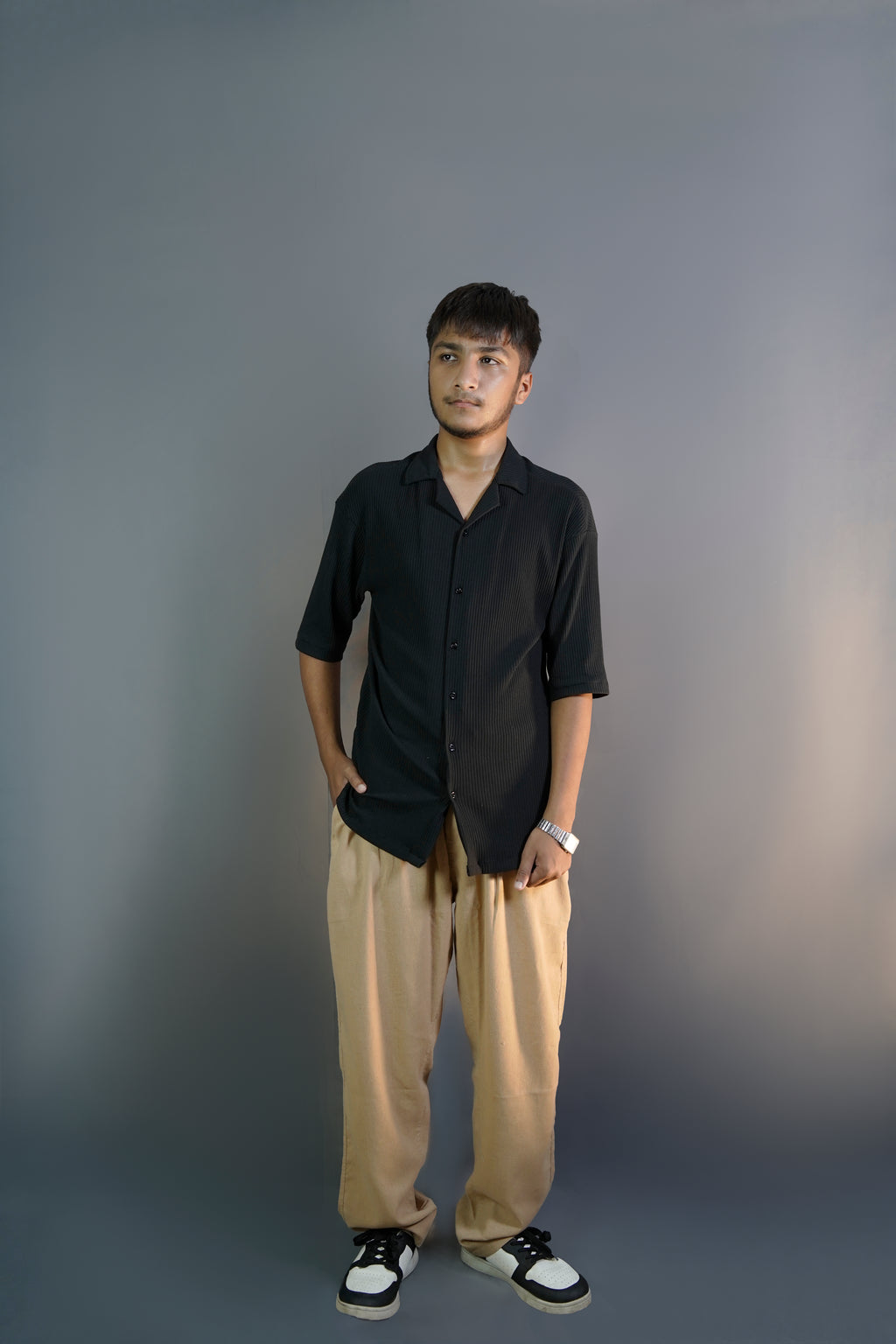 BLACK OVERSIZED CUBAN COLLAR SHIRT