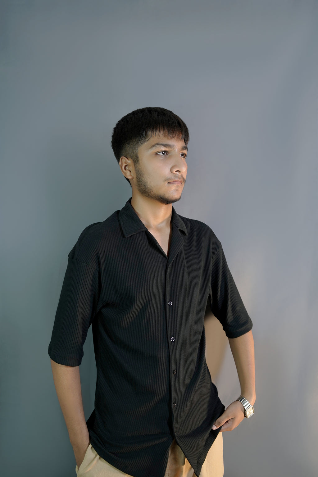 BLACK OVERSIZED CUBAN COLLAR SHIRT