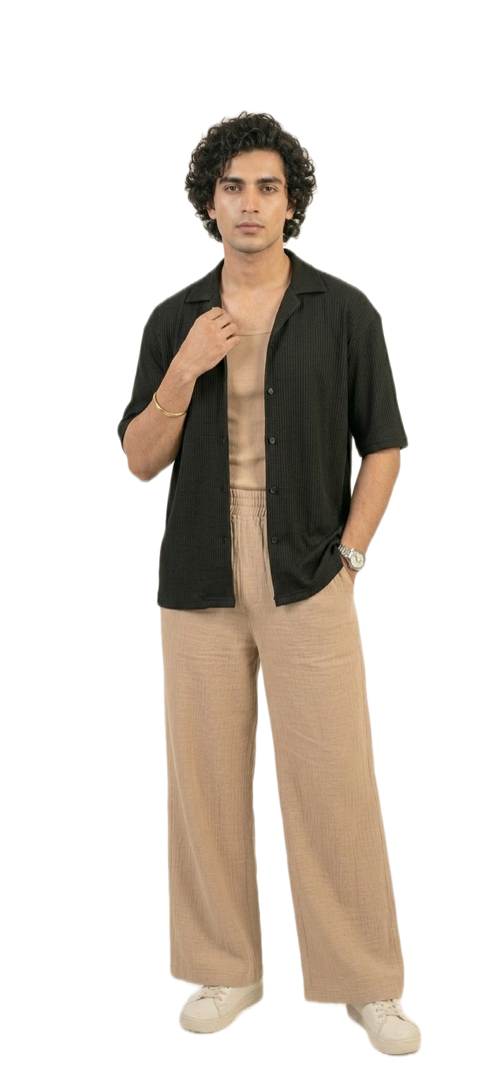BLACK OVERSIZED CUBAN COLLAR SHIRT